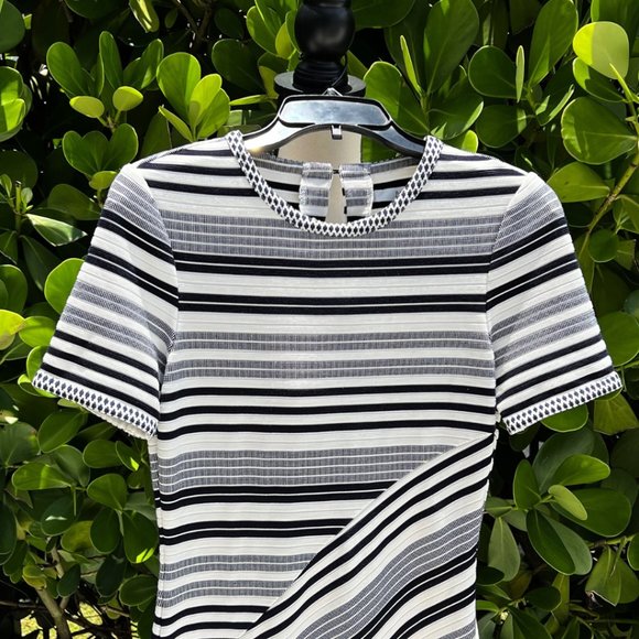 Badgley Mischka Navy Sheath Striped Dress Size 2 - Picture 3 of 13